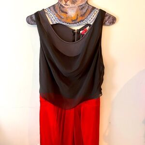 Art gallery grey and orange draped dress